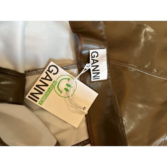 Ganni Glossy Faux Leather Trousers Dove Womens Size 36 4 S - Picture 12 of 14